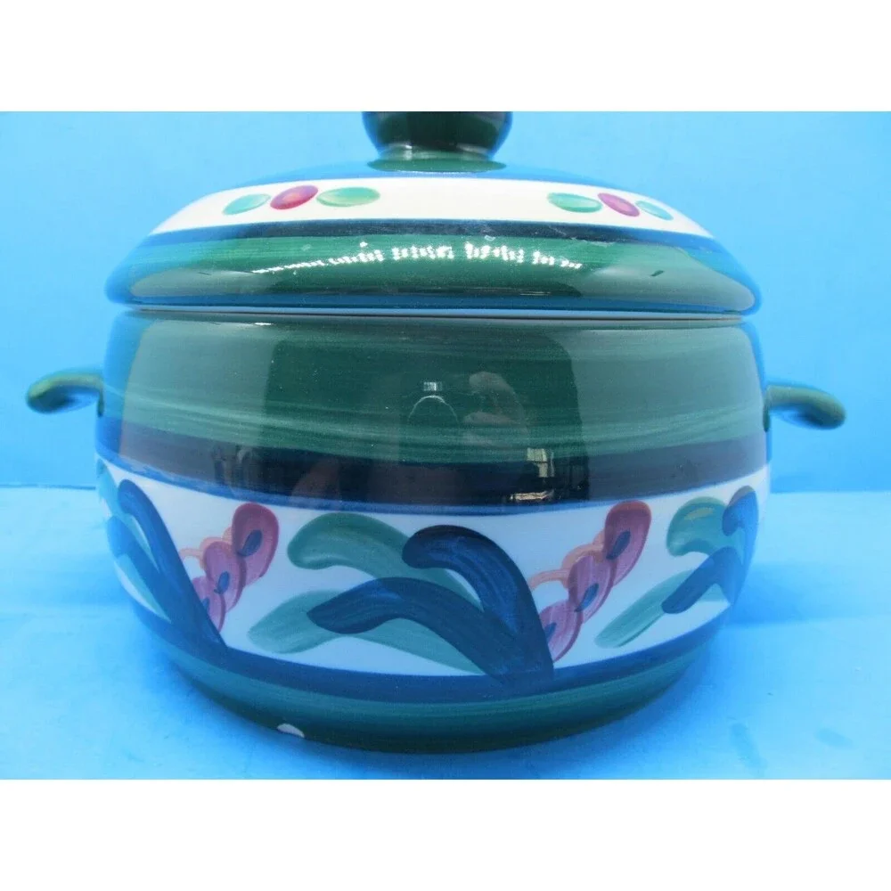 Gail Pittman Juniper Covered Bean Pot Double Handled  Casserole